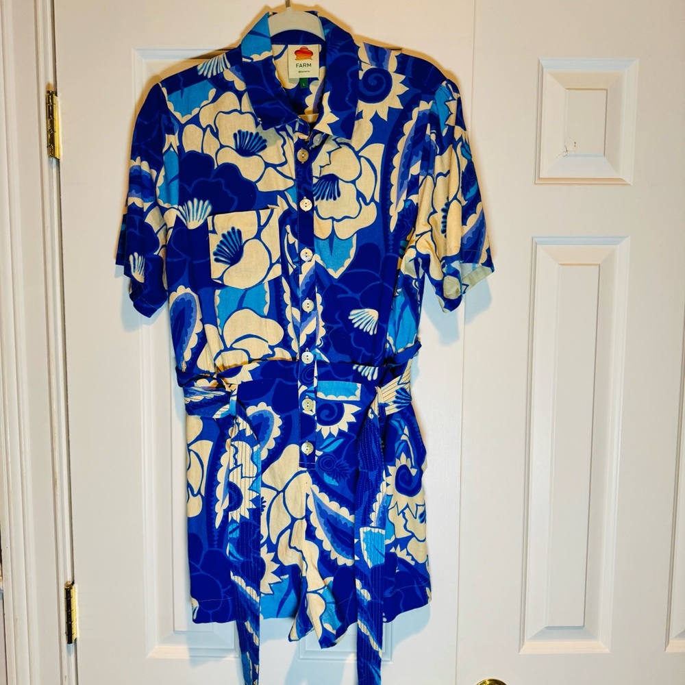FARM Rio Blue and Cream Floral Men's Shirt